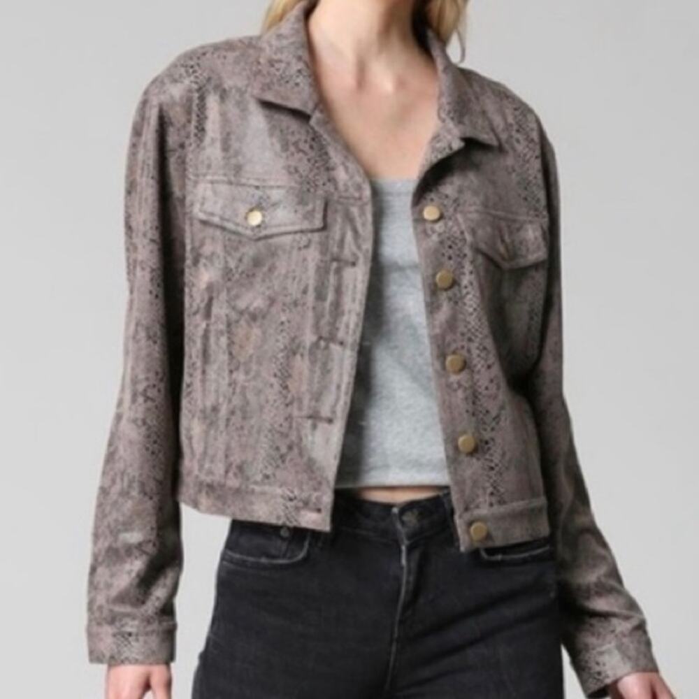 🆑 CLEARANCE | Fate | Brown Snakeskin Faux Suede Cropped Jacket